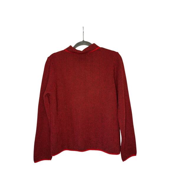 J. McLaughlin Red Black Pattern Long Sleeve Collared Sweater Cardigan Sz M Wool - Picture 6 of 6